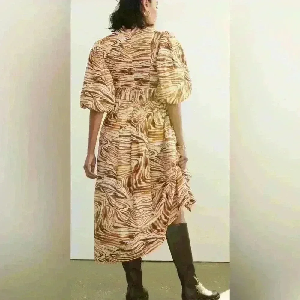 Anthropologie $298 Love The Label Yellow Swirl Bohemian Midi Dress Safari Zebra‎ - Picture 7 of 8